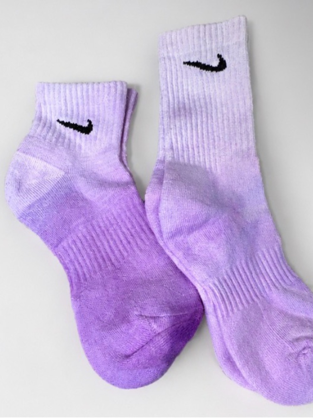 Nike Lavender Tie-Dye Crew Socks with Black Swoosh